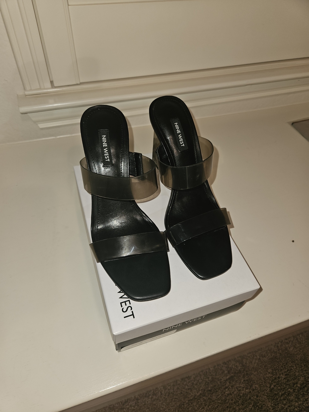 Nine West Black Slide Mules with Clear Straps